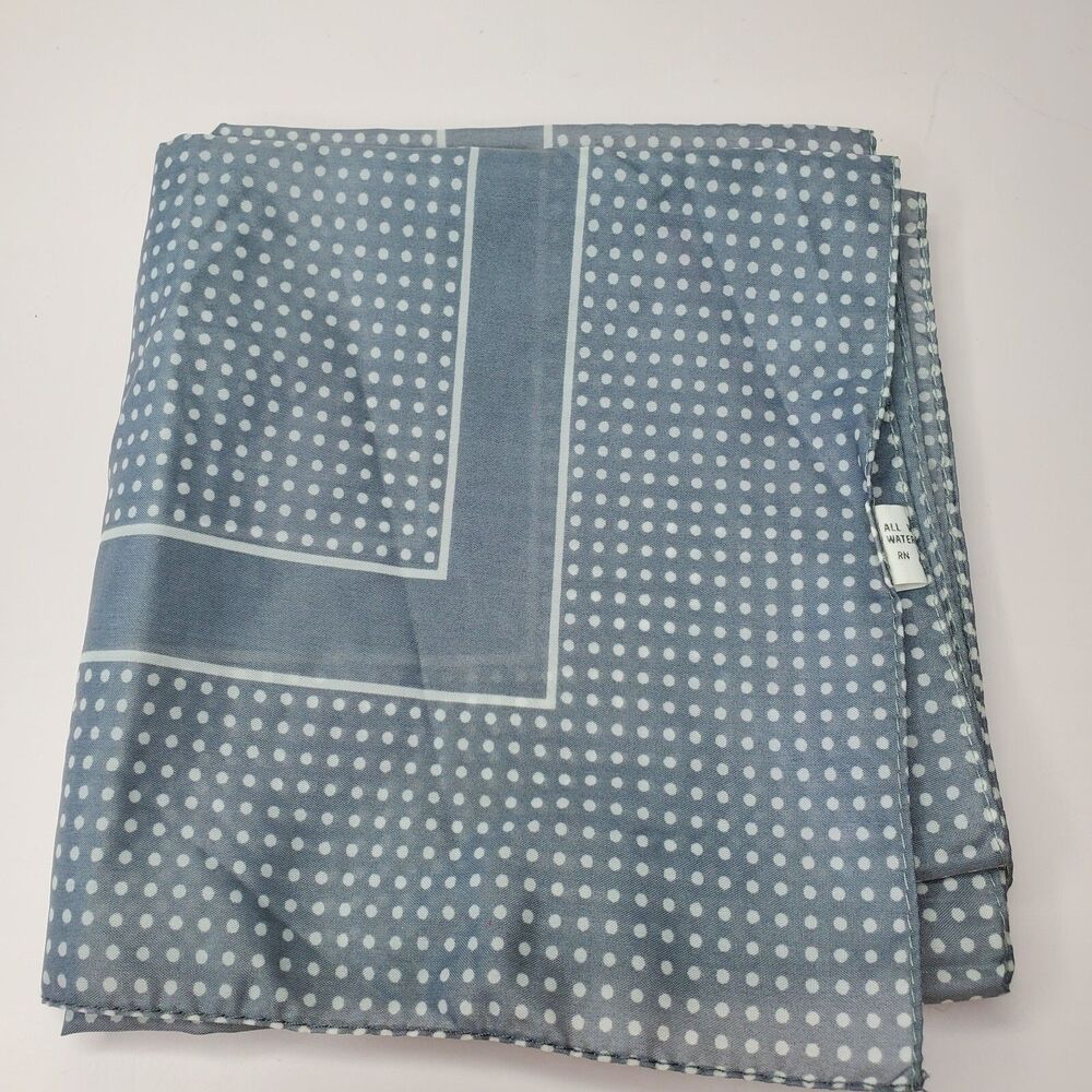 Vintage Scarf Gray White Polka Dot Nylon 28" Square Water Repelant Border Granny